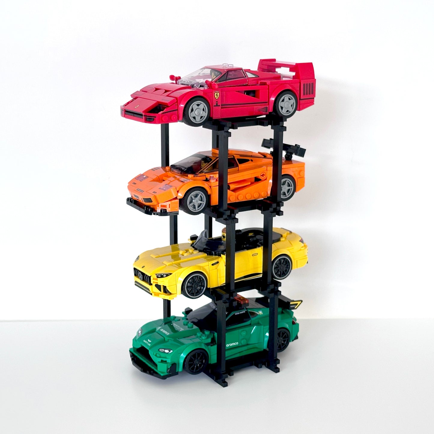 4 Vehicles Display Stand for Lego Speed Champions Cars - Stylish Organizer with Infinite Expansion - No tools setup