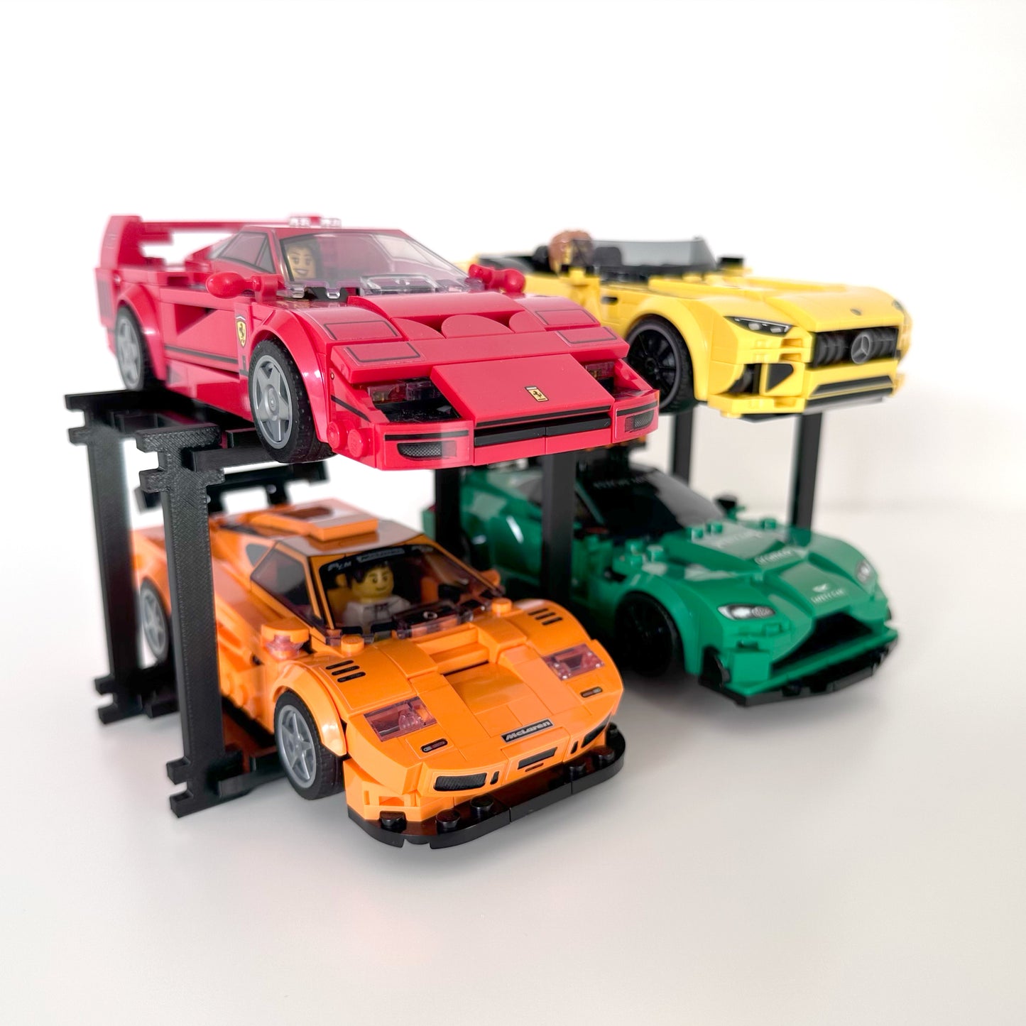 4 Vehicles Display Stand for Lego Speed Champions Cars - Stylish Organizer with Infinite Expansion - No tools setup