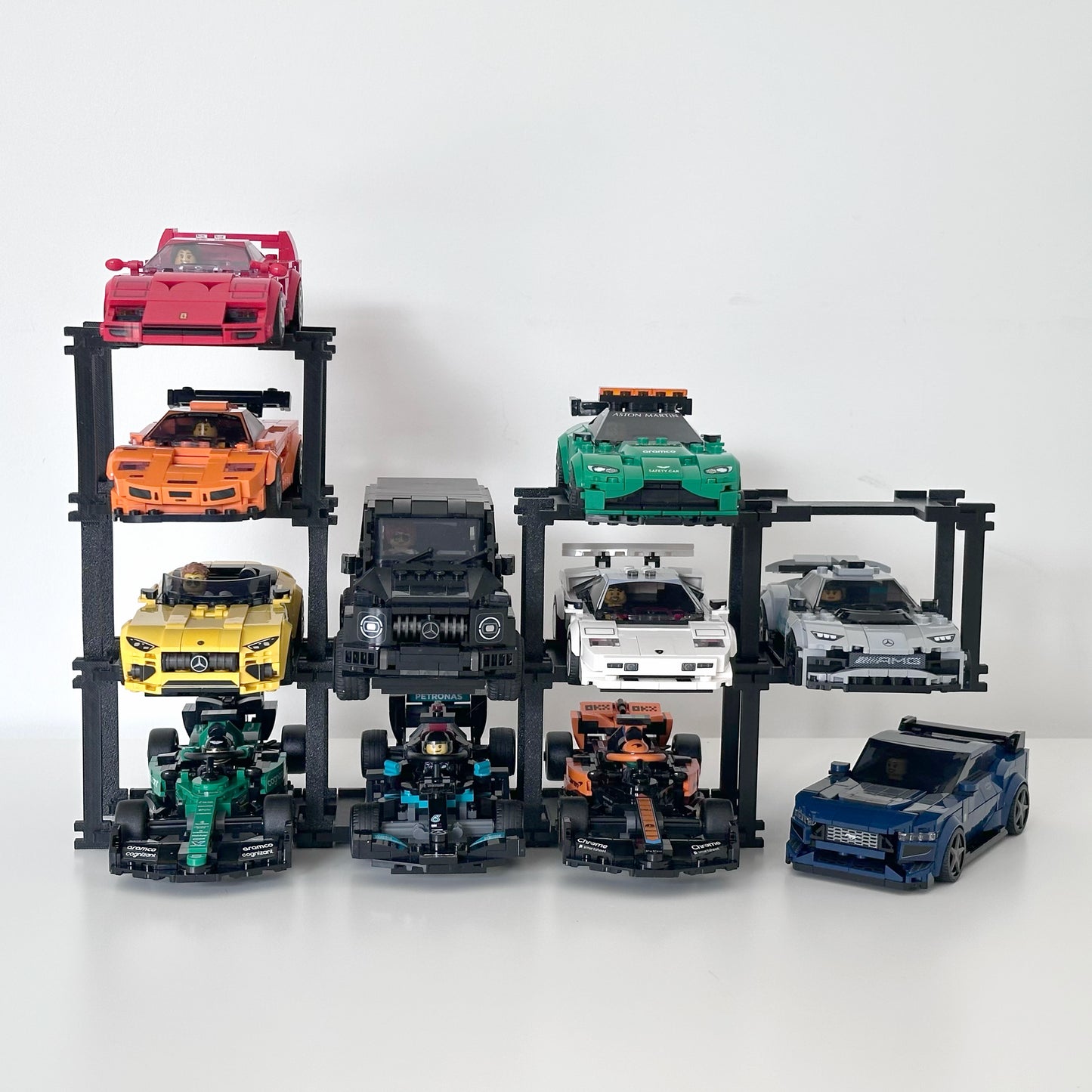 4 Vehicles Display Stand for Lego Speed Champions Cars - Stylish Organizer with Infinite Expansion - No tools setup