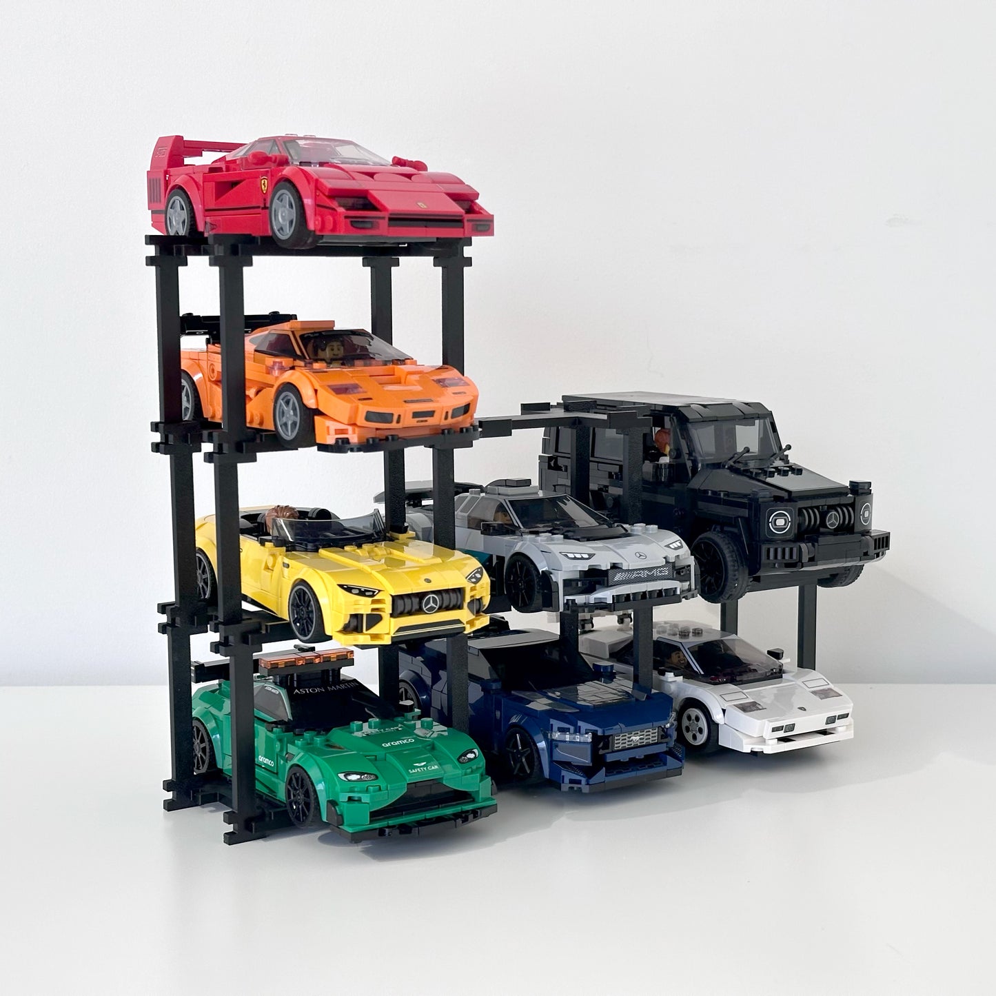 4 Vehicles Display Stand for Lego Speed Champions Cars - Stylish Organizer with Infinite Expansion - No tools setup