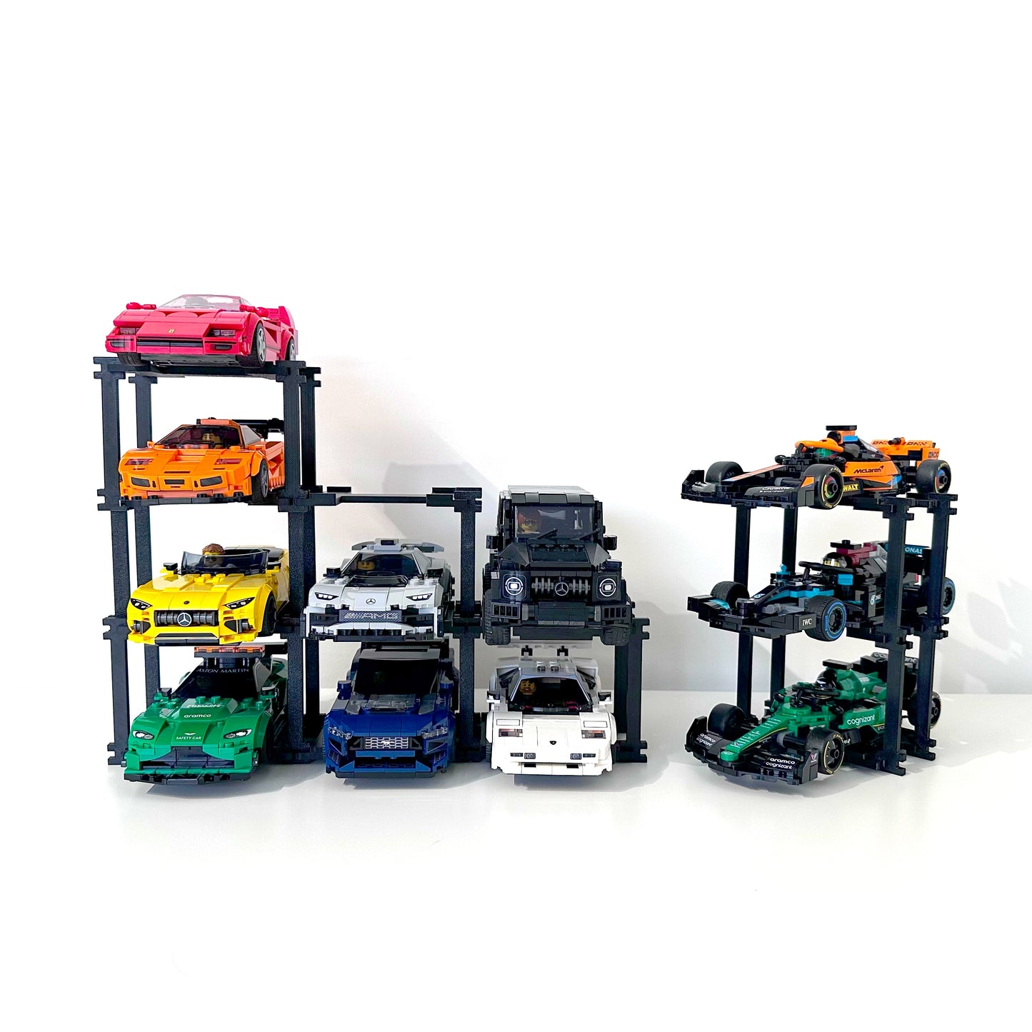 4 Vehicles Display Stand for Lego Speed Champions Cars - Stylish Organizer with Infinite Expansion - No tools setup
