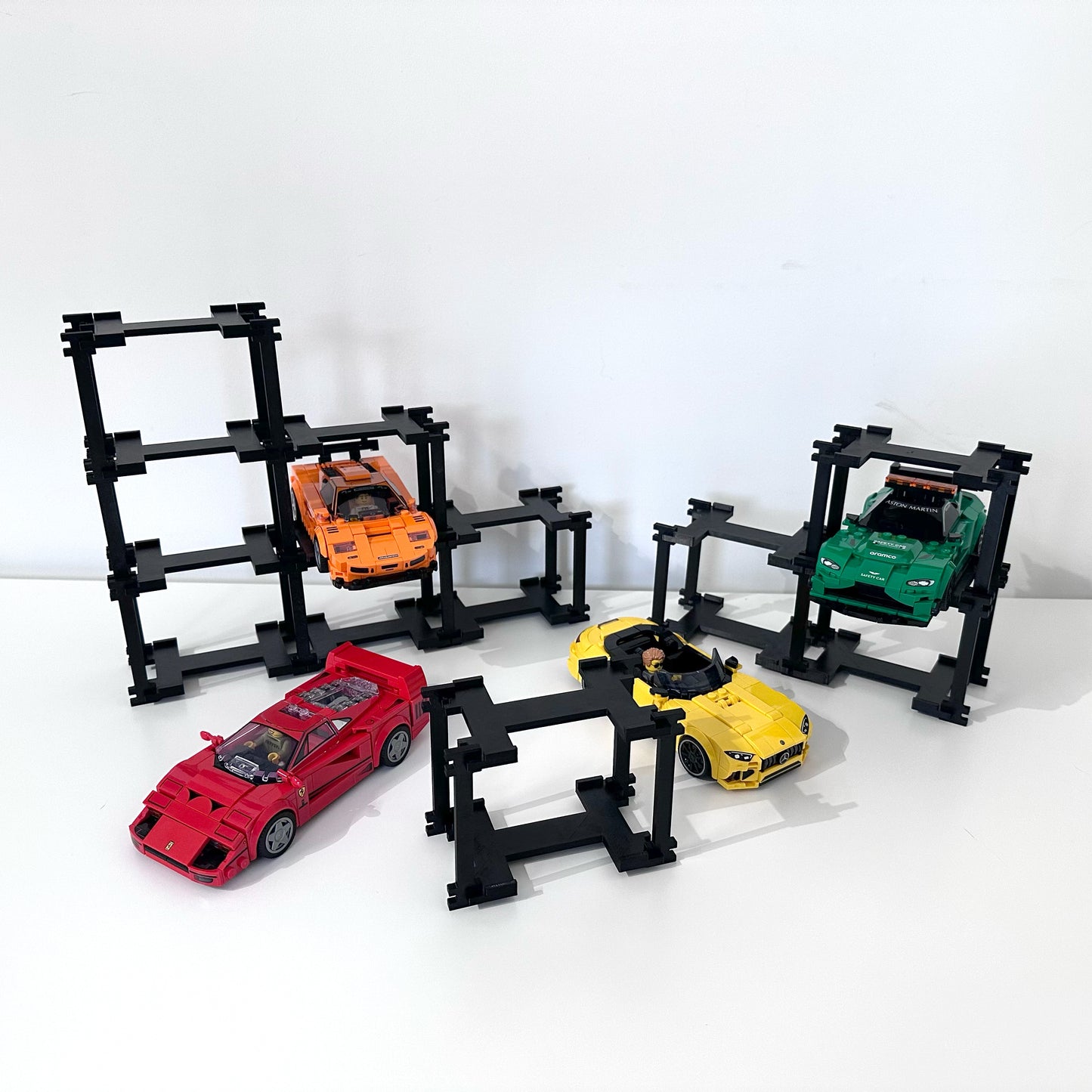 4 Vehicles Display Stand for Lego Speed Champions Cars - Stylish Organizer with Infinite Expansion - No tools setup