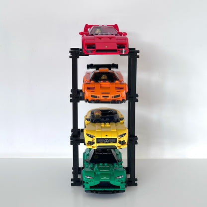 4 Vehicles Display Stand for Lego Speed Champions Cars - Stylish Organizer with Infinite Expansion - No tools setup