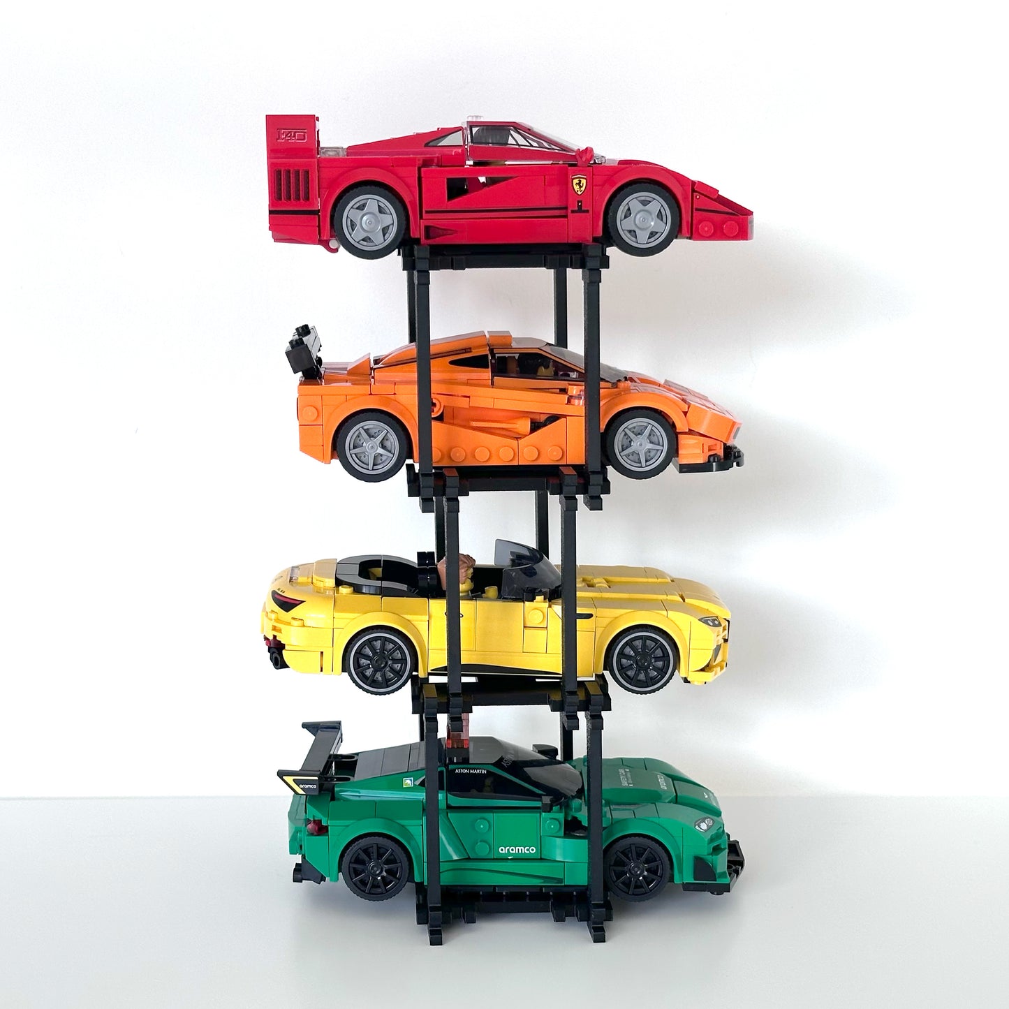 4 Vehicles Display Stand for Lego Speed Champions Cars - Stylish Organizer with Infinite Expansion - No tools setup
